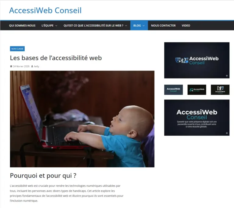 Capture du site AccessiWeb Conseil, premier site web buildé par Kelly, article sur les bases de l'accessibilité numérique - projet du portfolio kelly-ui.com