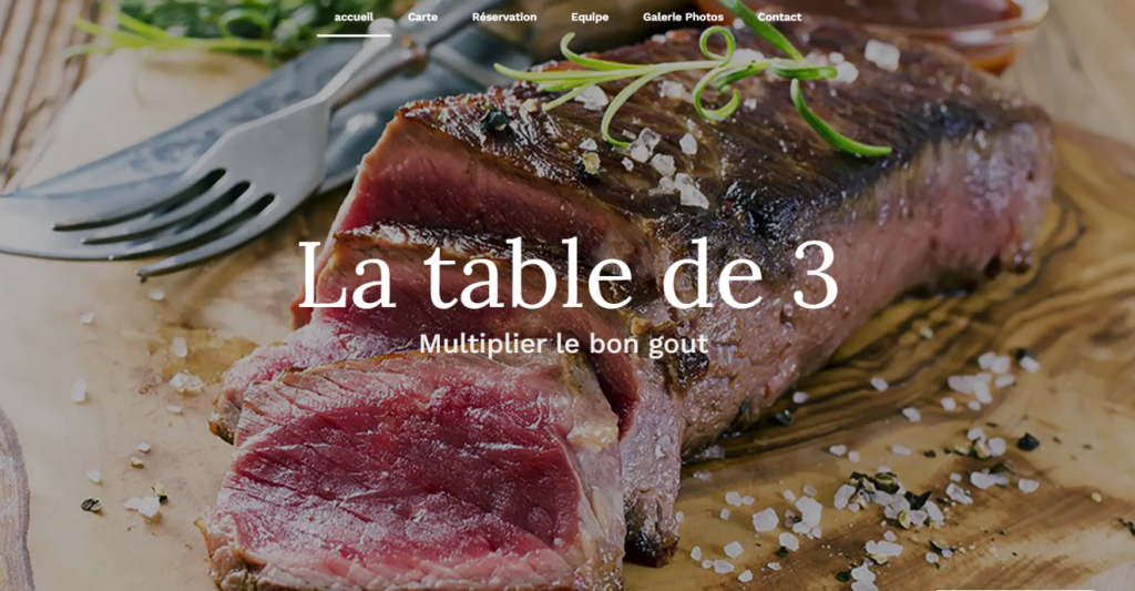 Capture d'écran de la page d'accueil du site la table de trois pour le site portefolio de Kelly-ui.com